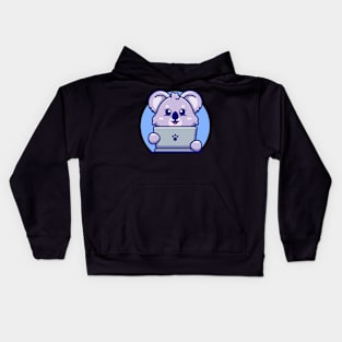 Cute koala with laptop cartoon design Kids Hoodie